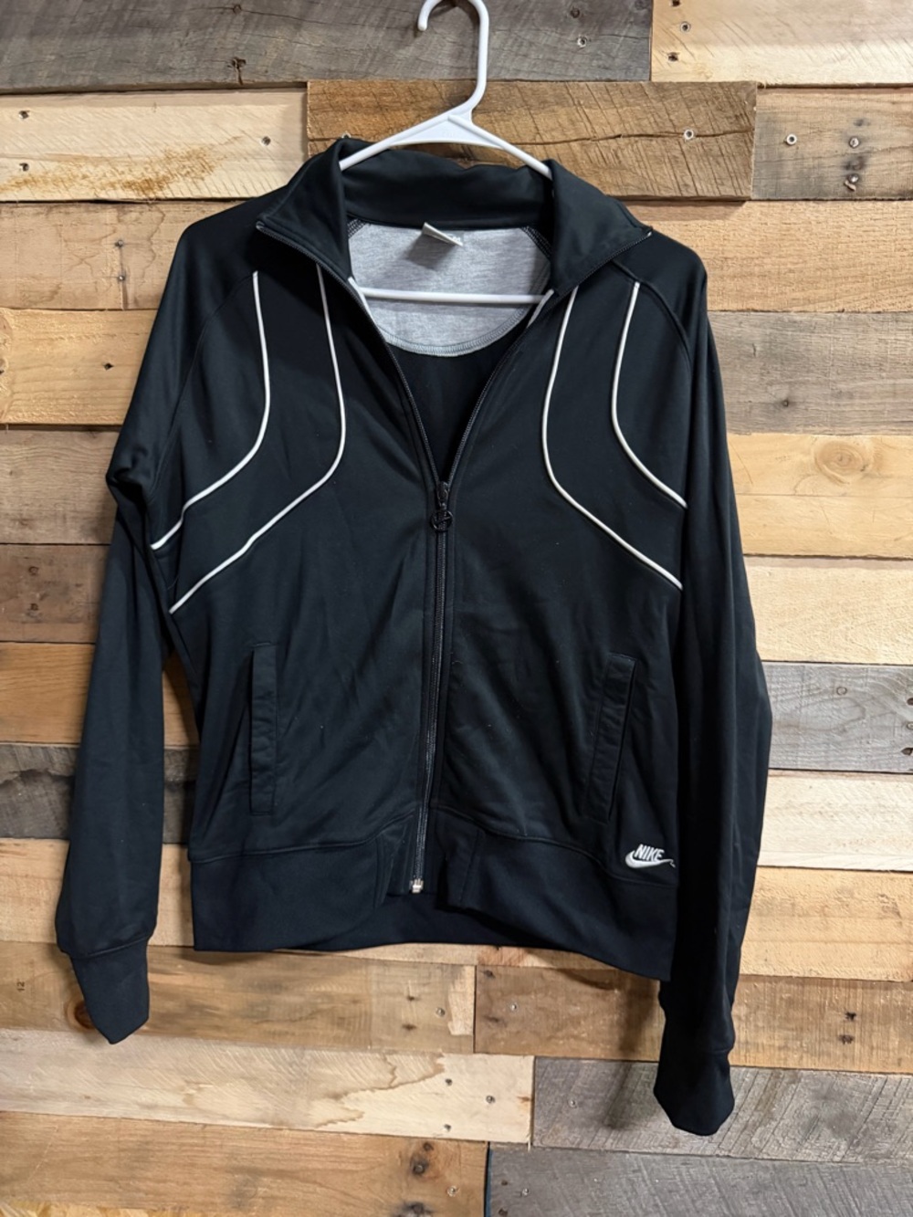 Nike Black Women's Zip-Up Bomber Jacket with White Piping